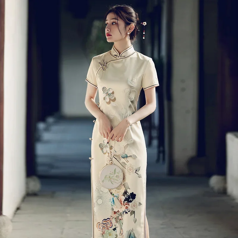 

Cheongsam Qipao Chinese Traditional Dress Retro Cheongsams Party Summer Floral Dresses for Women