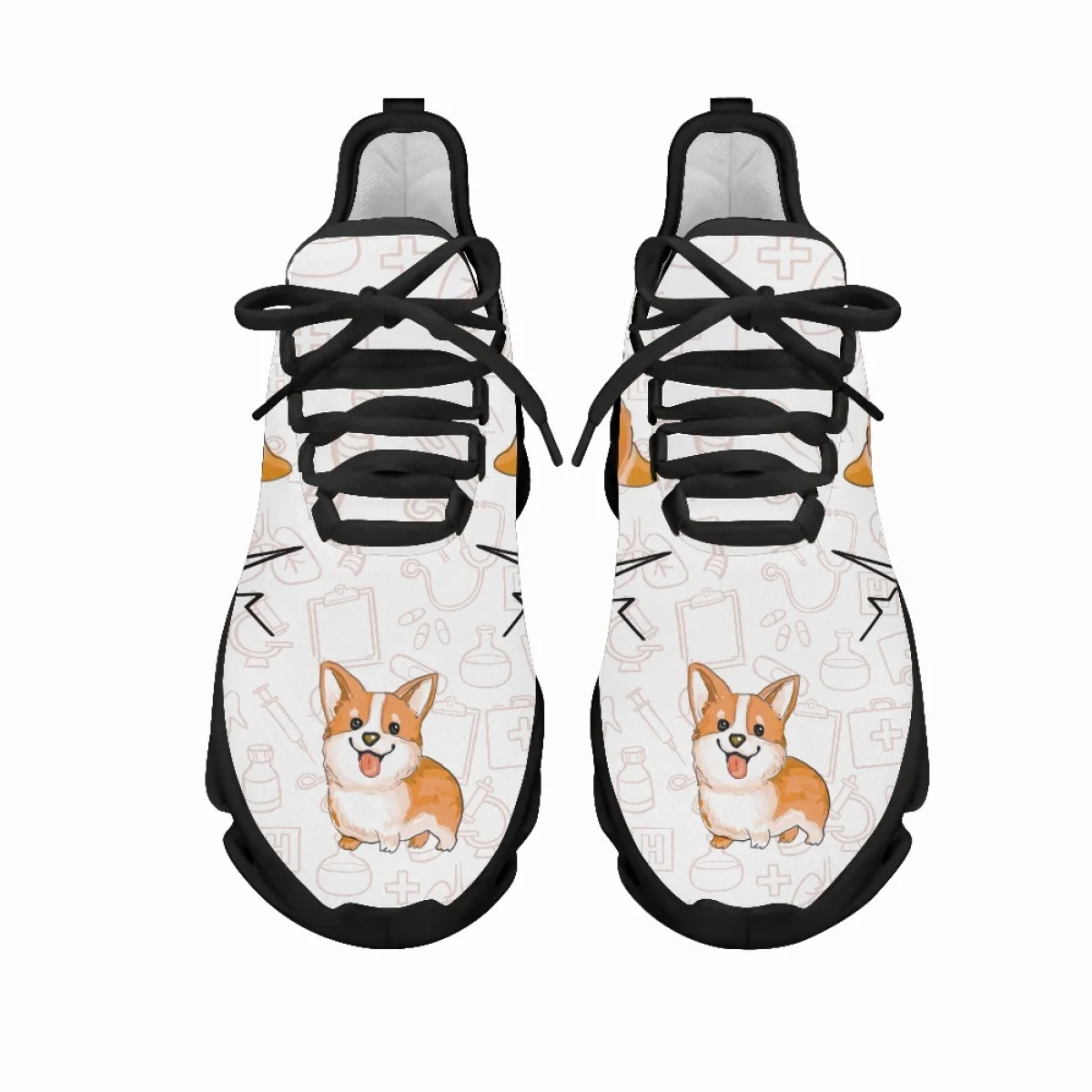 Yikeluo New Style Ladies Lace up Mesh Swing Sneakers Medical Equipment Love Dog Printing Shoes Female Platform Women's Footwear