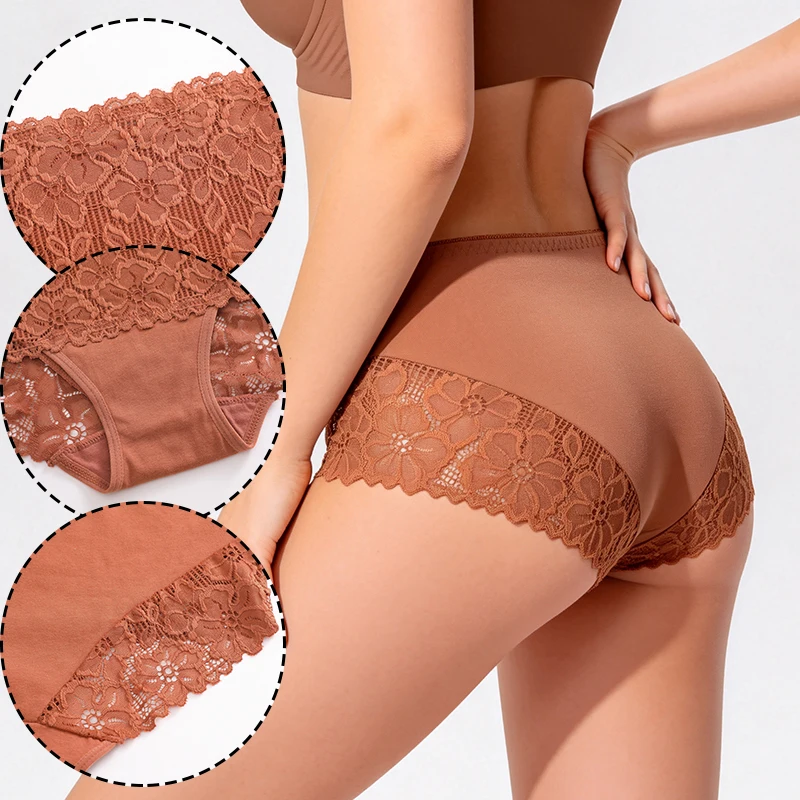 4Pcs/Set High-Waisted Hollow Out Lace Panties For Women Soft Cotton Crotch Breathable Comfortable Pan 5