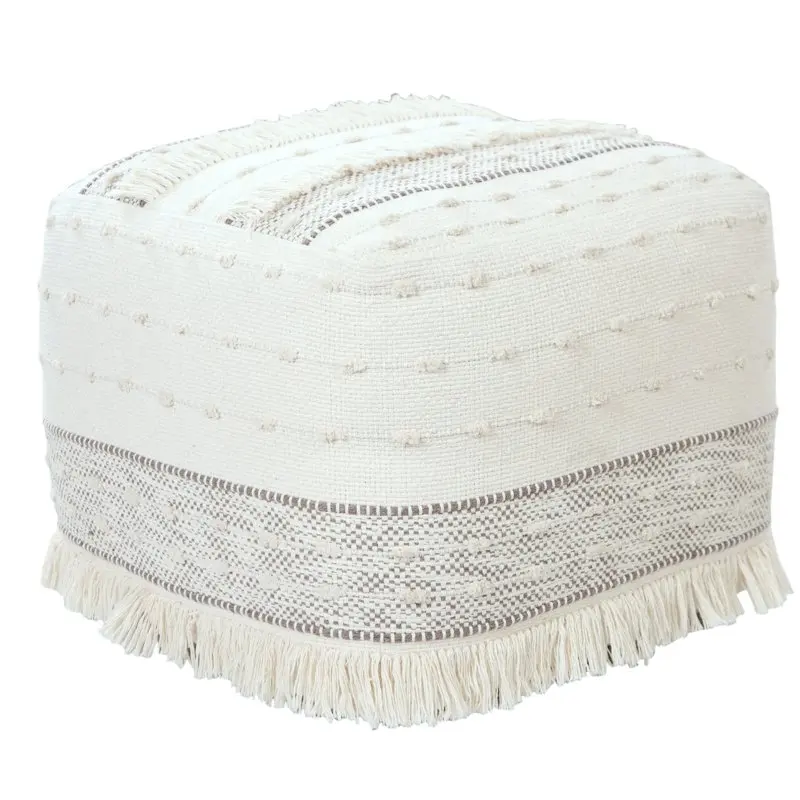 

Indoor Farmhouse Textured Pouf, Ivory / Beige