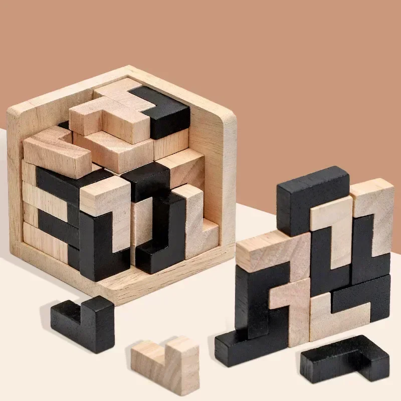 

Wooden 3D Cube Puzzle Luban Interlocking Creative Educational Toy Brain IQ Mind Early Learning Game Gift For Children Letter 54T