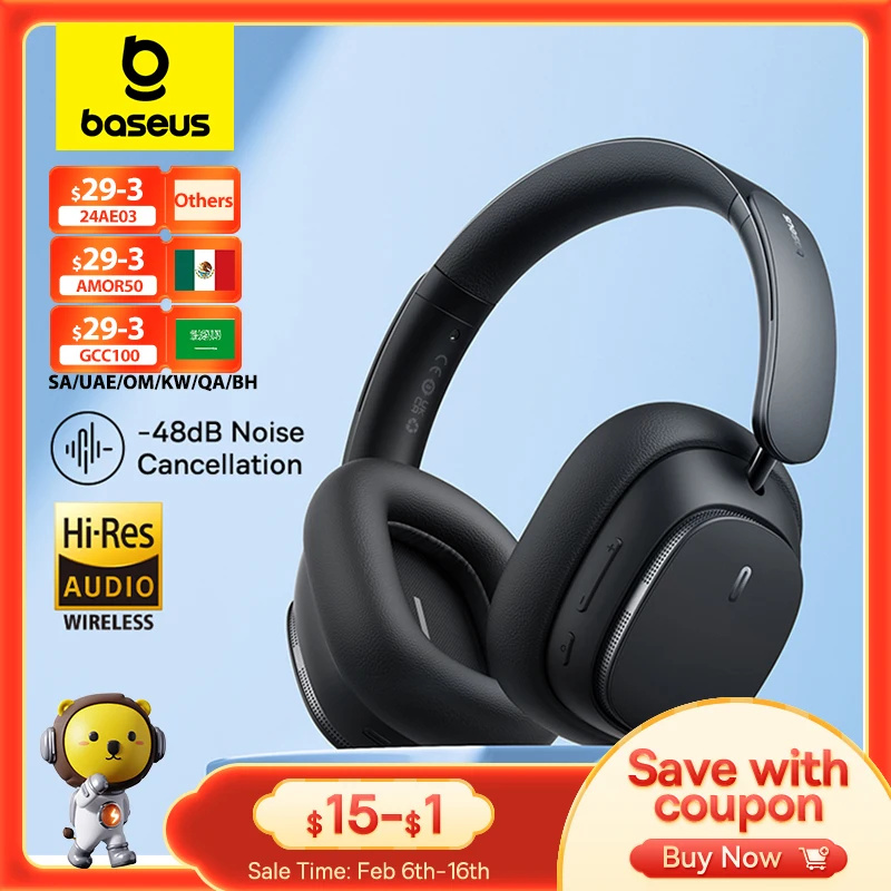 Baseus H1 Pro Cuffie Wireless Hybrid -48Db Cuffie Bluetooth Con Cancellazione Attiva Del Rumore Auricolare Con Codice Lhdc Certificato Hi-Res