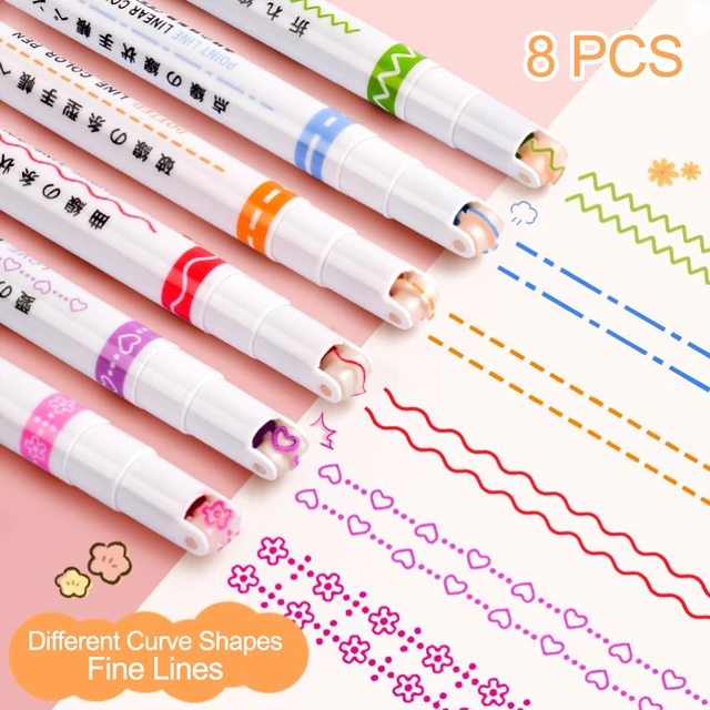 Dainayw Dual Tip Markers with 7 Different Curve Shapes & 8 Colors Fine  Lines Pens for