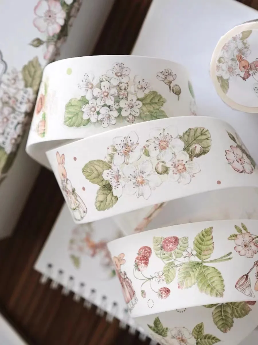 Vintage Bunny Rose Valley Washi PET Tape for Card Making Decoration DIY Scrapbooking Plan Sticker