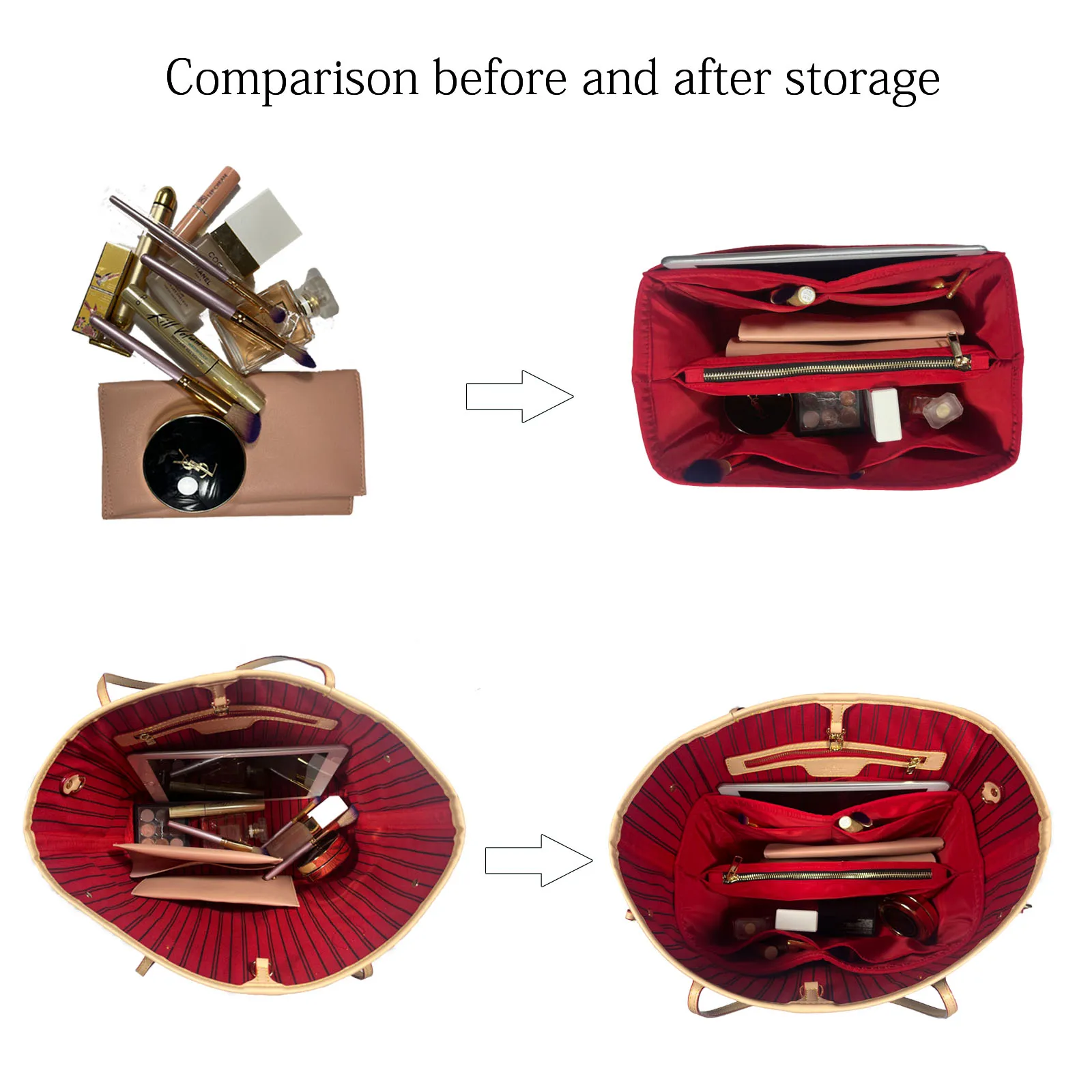 For Neverfull PM MM GM insert Bags Organizer Makeup Handbag Organize Inner  Purse Portable base shaper