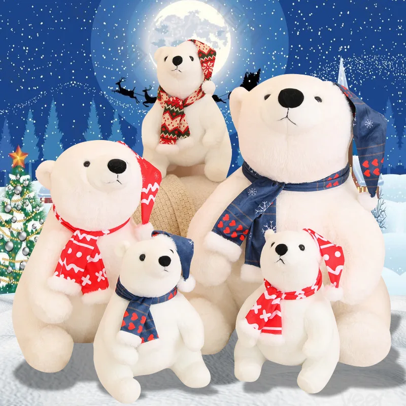 2023 New Simulation Polar Bear Plush Toys Cartoon Stuffed Cute Bears Animals Christmas Decor Doll for Kids Halloween Decor Gifts