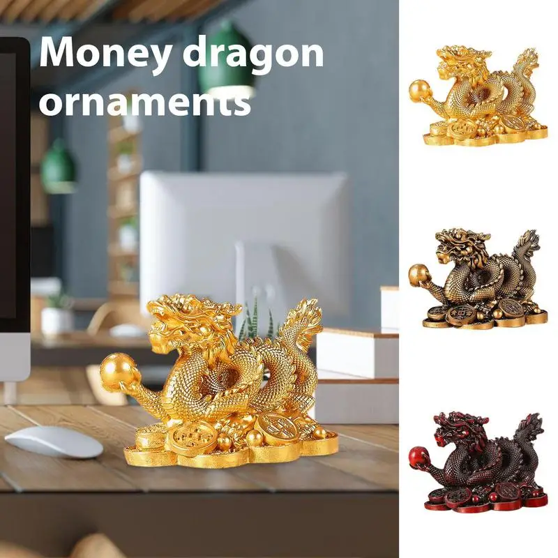 

2024 Dragon Statues for Home Decor Feng Shui Resin Dragon Loong on Ancient Coins Statue Chinese Dragon on Ancient Coins Figurine