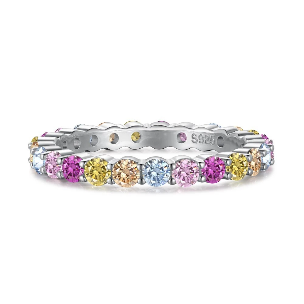 

925 Sterling Silver Colorful Round Cut Cubic Zirconia For Women's Wedding Jewelry Ring Free Shipping