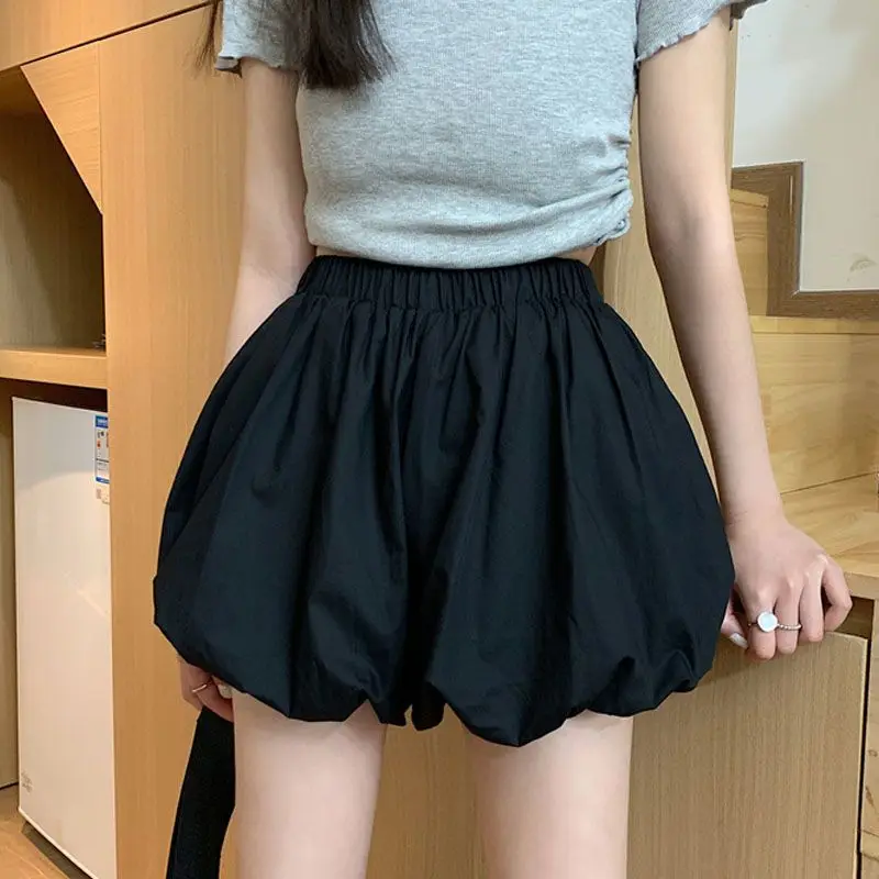 High Waist A-line Wide Leg Shorts for Women's Summer New Solid Loose Pleated Shorts Lantern Pants Sweet Trend Fashion Clothing