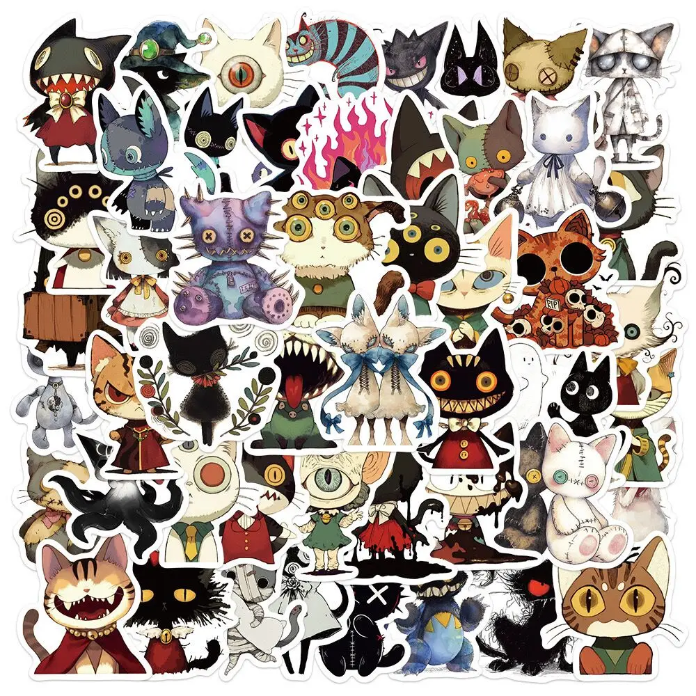 

10/50PCS Horror Magic Demon Gothic Cat Cartoon Stickers Graffiti Phone Laptop Skateboard Cool Halloween Goth Decoration Decals