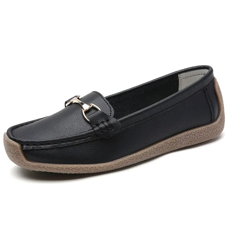 Spring /Autumn Flats Genuine Leather Moccasins Woman Casual Slip-on Loafers Female Boat Shoes Big Size 44 women shoes