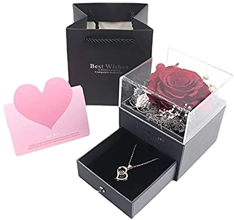 Forever rose gift box with real Eternal flower for jewelry necklace ...