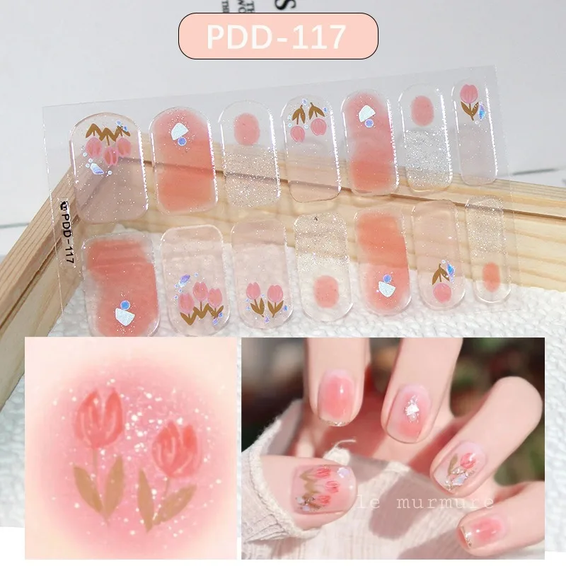 618 DIY 베이킹 프리 네일 스티커, 오래 지속되는 단색, 신선한 꽃, 여름 네일 스트립 패치 슬라이더, 풀 커버 데칼, 신제품