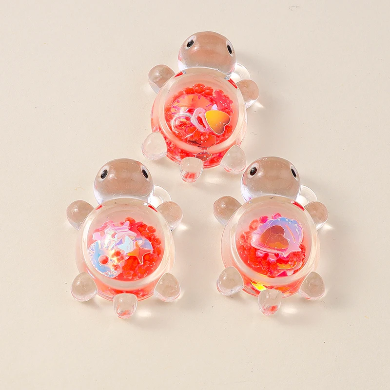 Leslie 10pcs 21x30mm Creative Resin Glitter Turtle Charms Tortoise Pendants for Earrings Necklace Jewelry DIY Cute Kids Toys