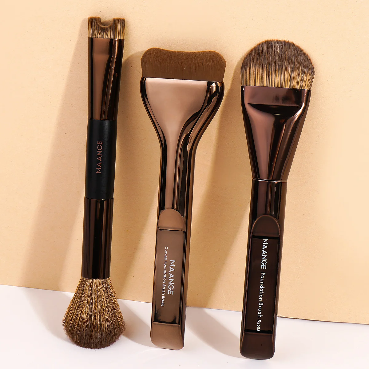 MAANGE 3pcs Foundation Makeup Brushes Ultra Thin Top Mask Brushes Nose Contour U-Shaped Brush for Double Head Nose Shadow Brush