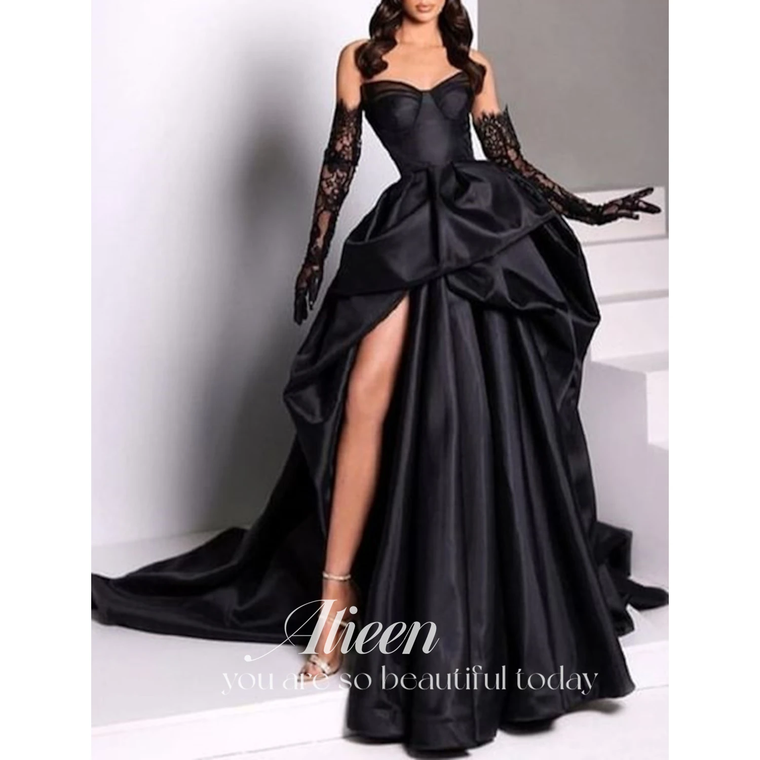 

Aileen Black Sweetheart Satin Sleeveless Ball Gowns Gold Dress Women Elegant Party Robe Soiree De Luxe 2024 Long Dresses Evening