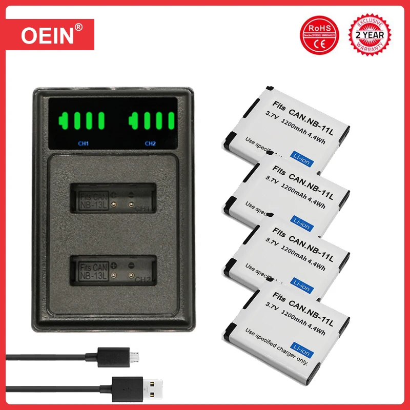 Pickle Power Lot De 2 Batteries NB-11L + Double Chargeur USB Pour Canon PowerShot A2300 A2400 Etc. - 900mAh