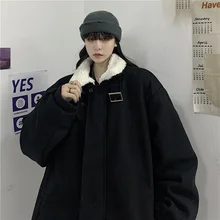 

Lamb Wool Down Coat Women's Jacket 2021 Winter New Ins Loose Solid Green Black Versatile Women Parkas Cotton Clothes