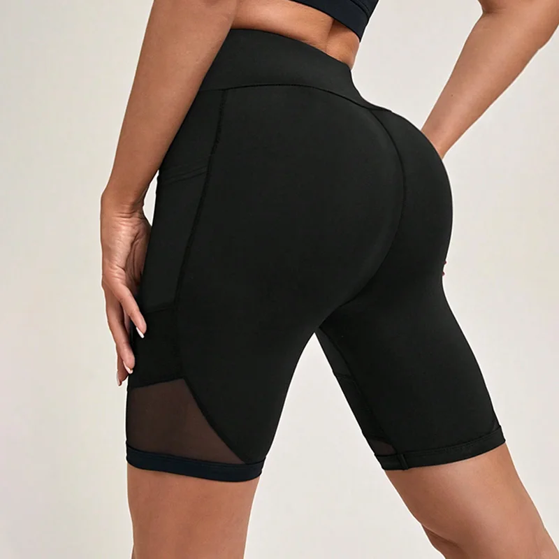 High Waist Mesh Yoga Shorts with Pockets Shorts for Women Tummy Control Workout for Women sports shorts yoga shorts workout shorts