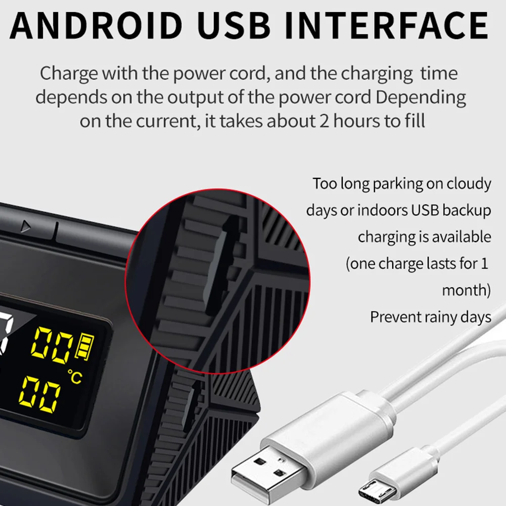 스마트 TPMS USB 자동차 타이어 압력 경보 모니터 시스템, LCD 디지털 디스플레이, 태양광 타이어 압력 온도 경고, 4 센서