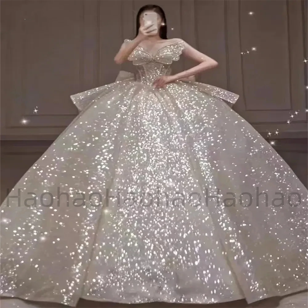

2023 Romantic Strapless Beadings A-Line Wedding Dress Luxury Off The Shoulder Floor-length Bridal Gown Elegant Vestidos De Novia