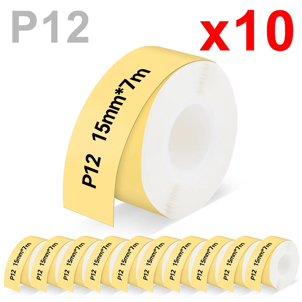 

10PK P12 Label Tape Waterproof Self-adheisve P12 Label Paper Sticker suit for P12 Thermal Label Printer Marklife P12 Labeller