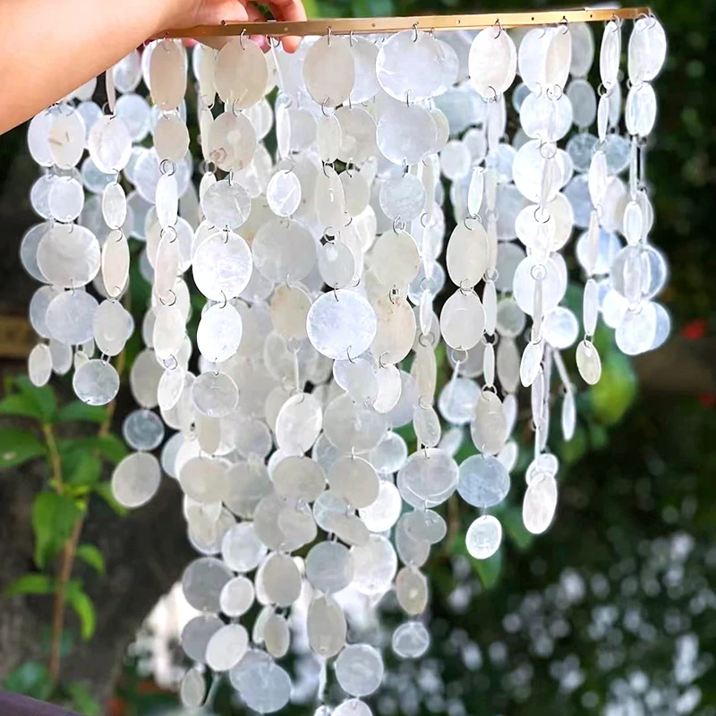 

0.5/1/1.5m Transparent Wind Chime Accessories Indonesian Shell Slices Natural White Flat Round Shell Piece 5cm