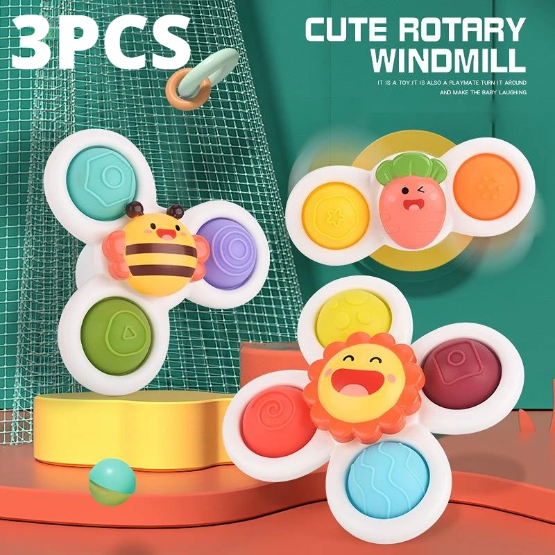 Suction cup spinner toy 3Pcs Suction Cups Spinning Top Toy For Baby Game Infant Teether Relief Stress Educational Rotating Rattle Bath Toys For Children