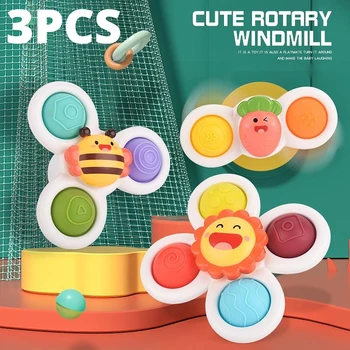 3Pcs Suction Cups Spinning Top Toy For Baby Game Infant Teether Relief Stress Educational Rotating Rattle Bath Toys For Children 1