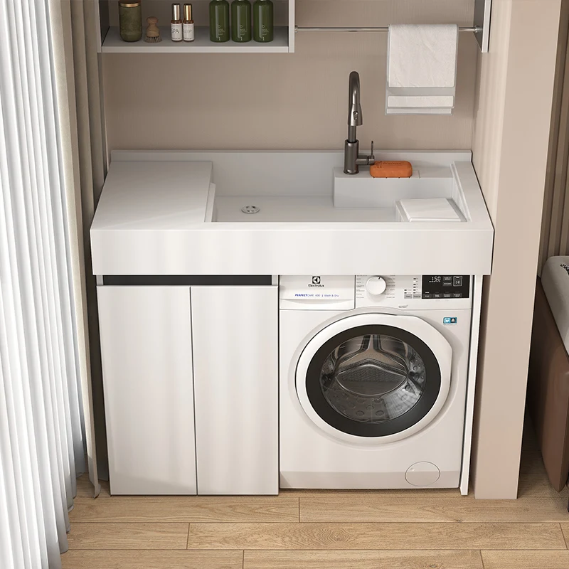 Laundry cabinet balcony integrated basin small apartment washing machine cabinet combination machine upper basin integrated