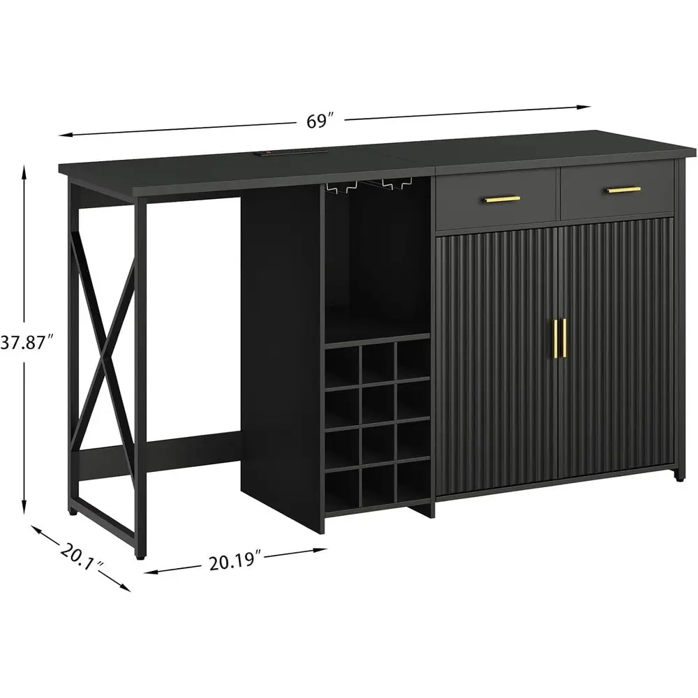 Mini Fridge Cabinet with Storage,69.01" Coffee Bar Cabinet with Fridge Space,Wine Outlet,Wine Rack & Drawers