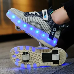 2024 The New Fashionable Casual Sports Children’s Shoes New Mesh Four-wheel Children's Luminous Rechargeable Roller Trend Skates