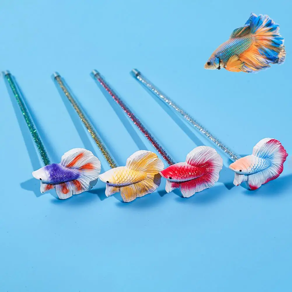 Durable Anti-break Artificial Bright Color Relieve Boredom Fish Training Teaser Wand Toy Betta Stick Interactive Play