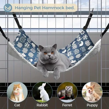 2Pcs Cat Hanging Hammock Reversible Soft Breathable Small Pet Cage Hammock Bed 1