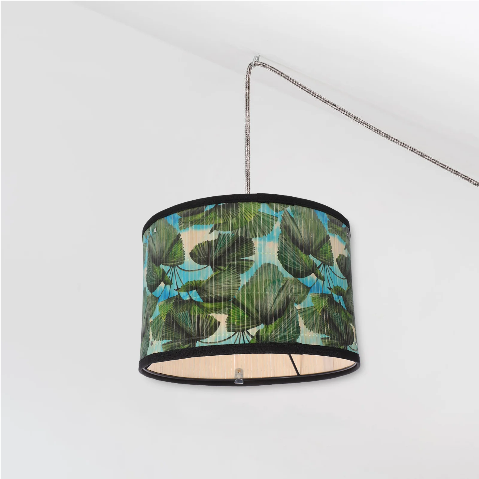 

Drum Bamboo Lampshade Leaves Printed Lamp Cover Drum Lampshade Lamp Accessories