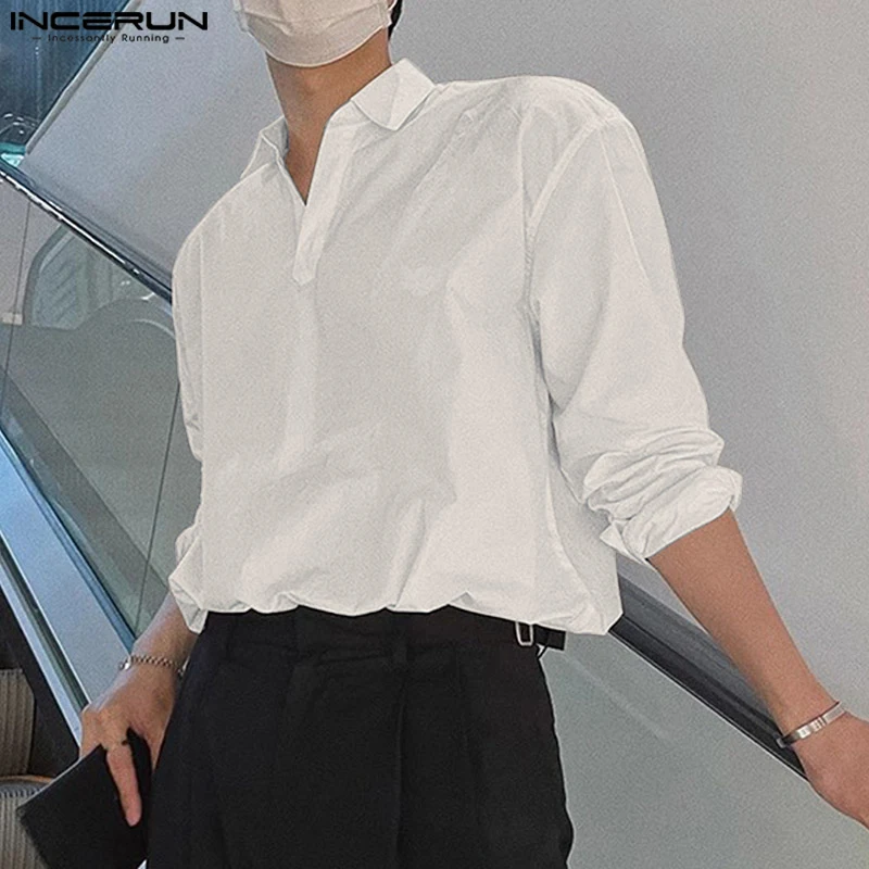 

2024 Men's Shirt Lapel Long Sleeve Loose Cotton Korean Casual Men Clothing Streetwear Solid Color Fashion Shirts S-5XL INCERUN
