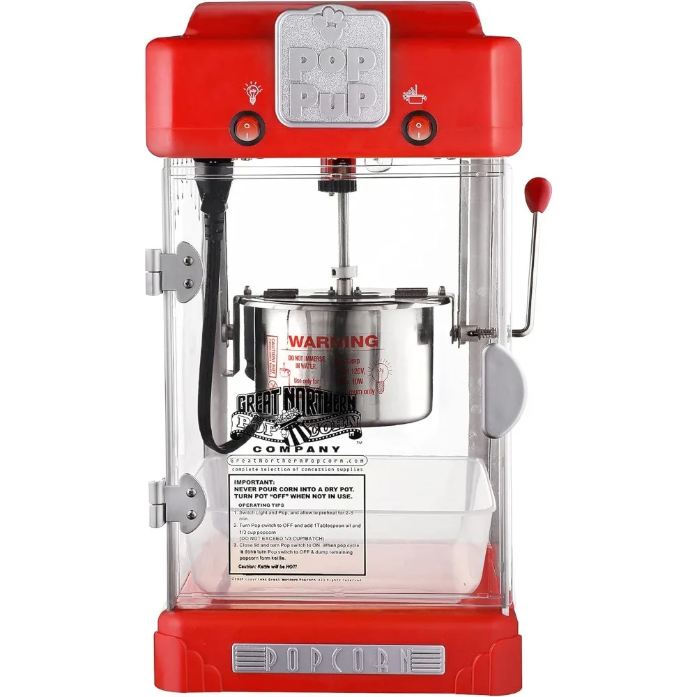 Pop Pup Countertop Popcorn Machine &ndash; Tabletop Popper Makes 1 Gallon &ndash; 2.5-Ounce Kettle, Catch Tray Warming Light & Scoop, Red