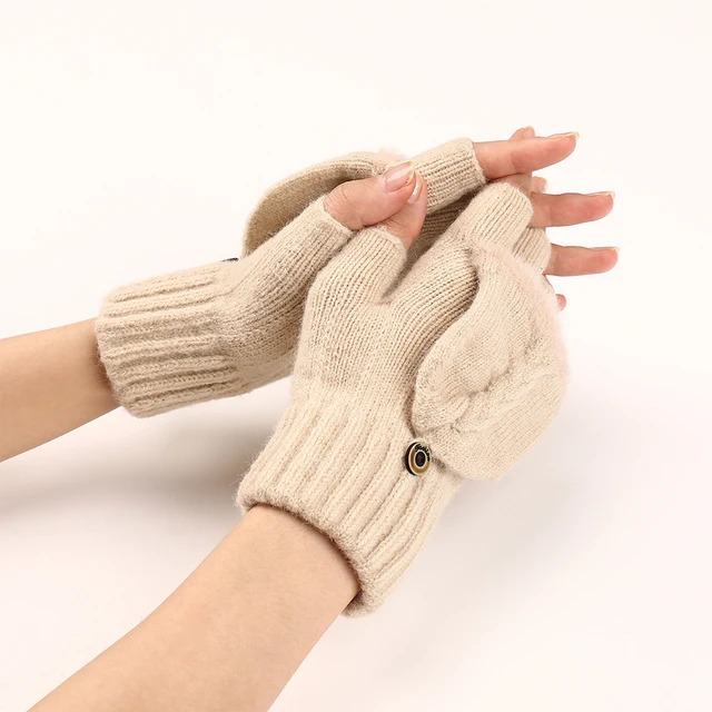 Winter Warm Plain Wool Gloves Men Women Half Finger Gloves Mittens
