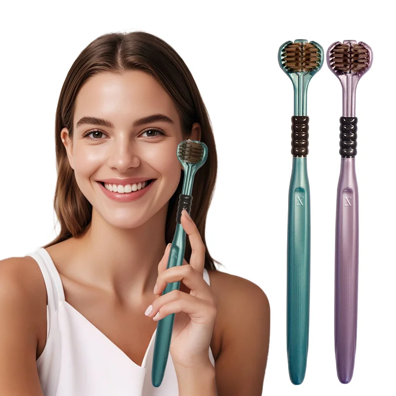 Soft Toothbrush Tongue Scraper Portable Toothbrush 2/4/6pcs Adult 3 Sided Bristles Deep Cleaning Oral Care Family Couple Travel