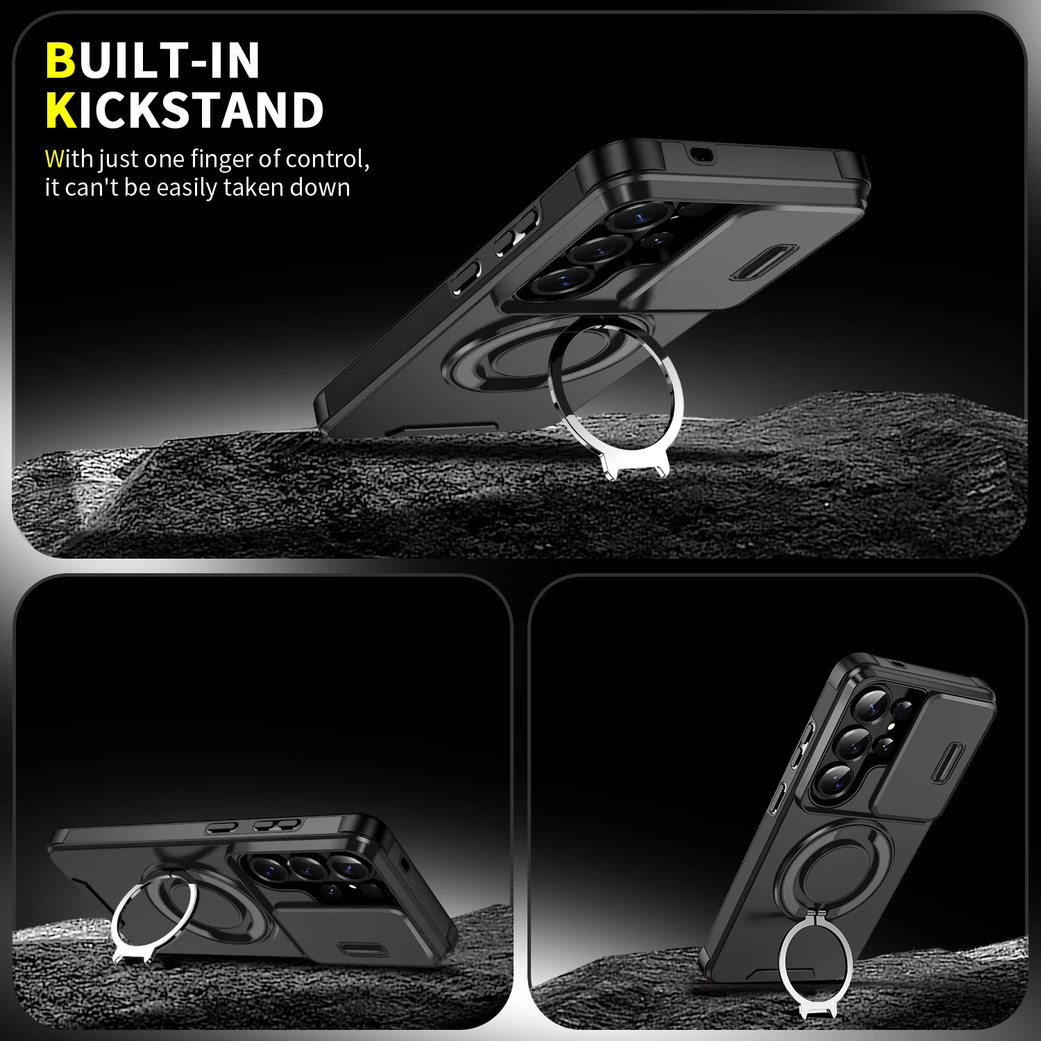Magnetic Bracket Phone Case with Sliding Window and Anti-Fall Protection