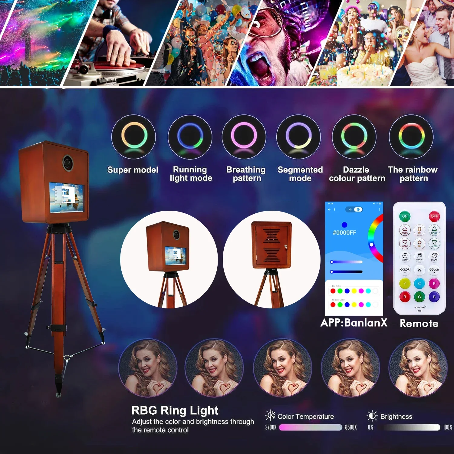 Portable Retro Wooden Mirror Photo Booth with 15.6 Touch Screen DSLR Photobooth Machine with Flight Case for Wedding Party Event S14373f4f9d6d48de9ffd22bab415c79eg