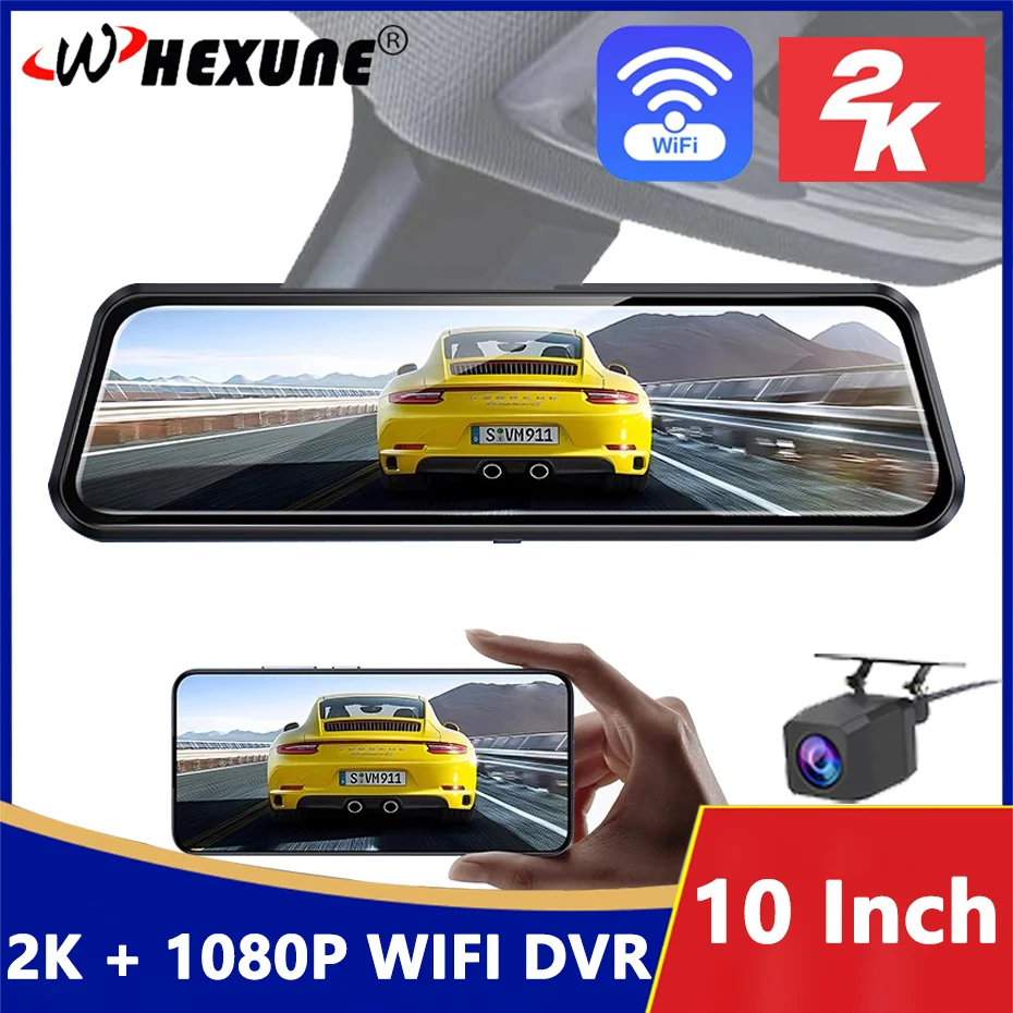 

10 Inch Rear View Mirror Wifi Dash Cam for Cars 2K Touch Screens Car DVR Video Recorder Dual Camera for Vehicle Car Assecories