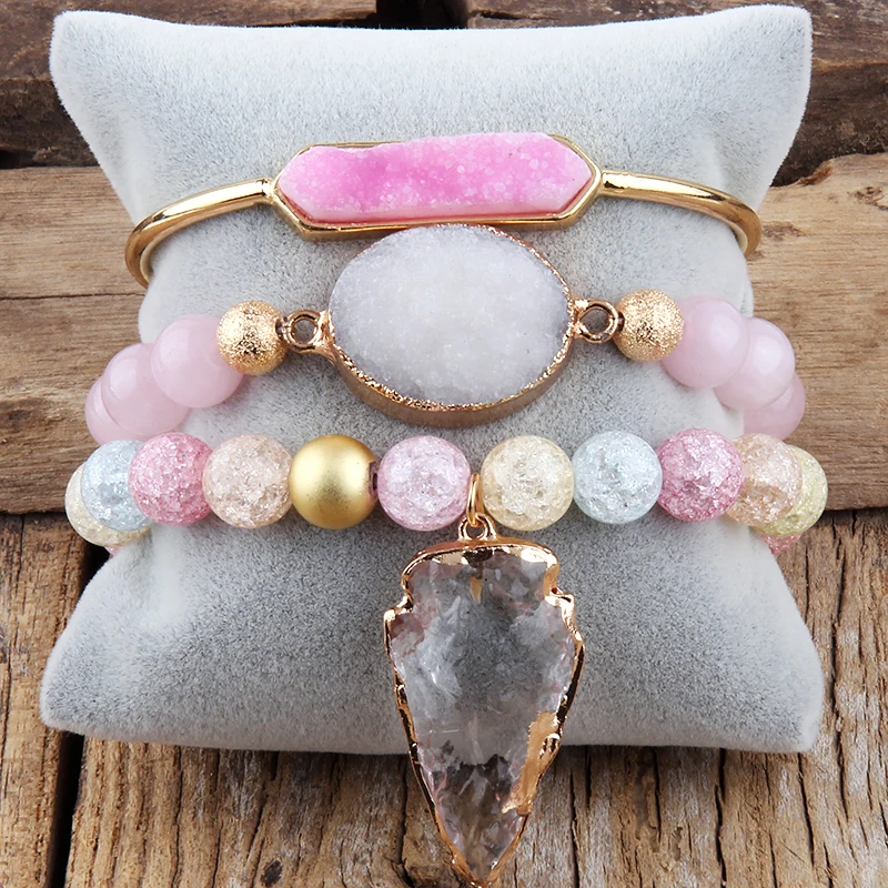 RH Fashion Designer Beaded Bracelet Sets Arrowhead Charm/Druzy