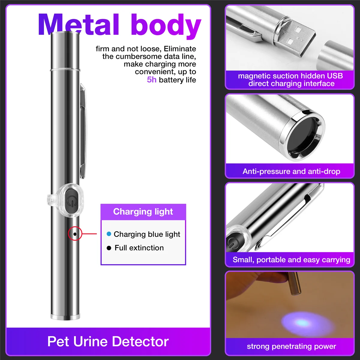 Wood's Lamp Portable,UV for Pet Dog/,Cat Ringworm Detector, Pet Urine Detector,Rechargeable