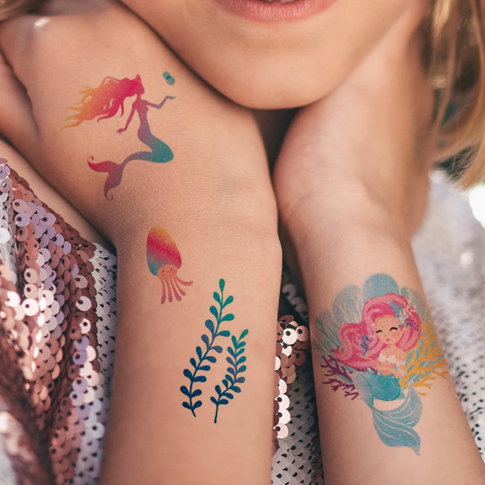 Temporary tattoos 12pcs Unicorn Mermaid Tattoo Waterproof Temporary Sticker Body Art Fake Tattoos