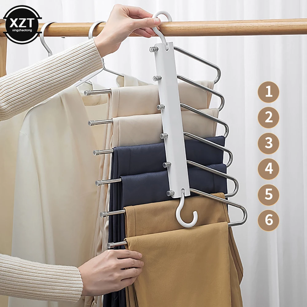

Multifunctional Adjustable Wardrobe Organizer 6-in-1 Hanger Pants Storage Rack Bedroom Storage Rack for Storing Small Tools