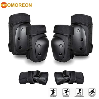 GOMOREON 성인 청소년 무릎 패드 팔꿈치 패드 손목 보호대, 멀티 스포츠 스케이트보드 스케이팅 사이클링용 보호 장비 세트, 6 개