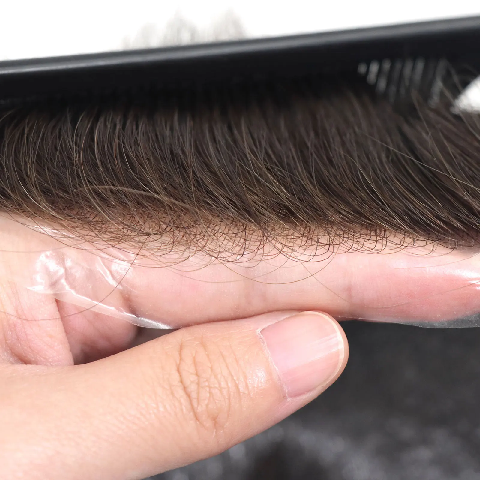 Full Skin PU Men's V Loop Human Hair Toupee 0.08MM