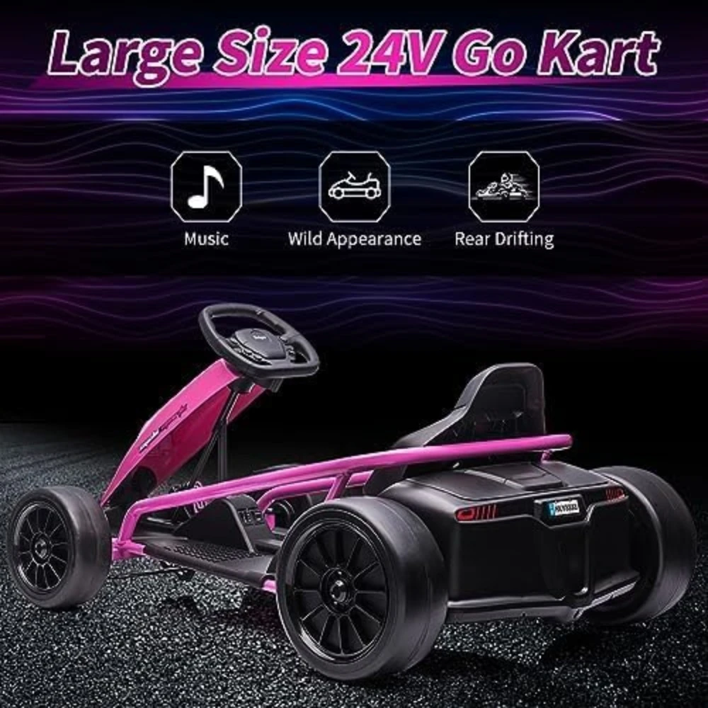 Go Kart 24V 300W*2 Motors 9Ah Battery 8MPH High Speed Drifting Music Horn Max Load 175lbs Outdoor go kart parts