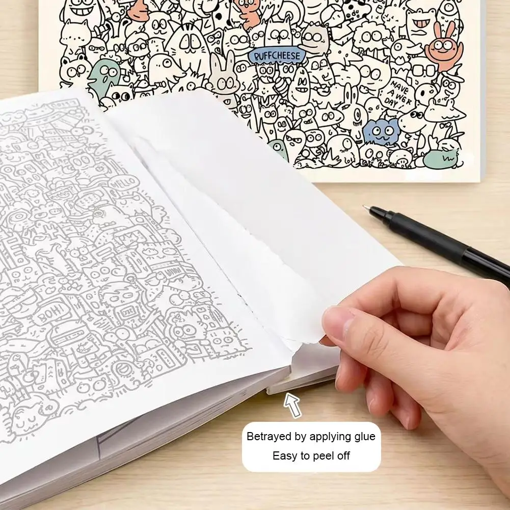 Libro da Colorare e Disegnare con Cartoni Animati Carini, Libro Antistress per Doodle, Libro Artistico Multiuso per Attività di Disegno - immagine 3